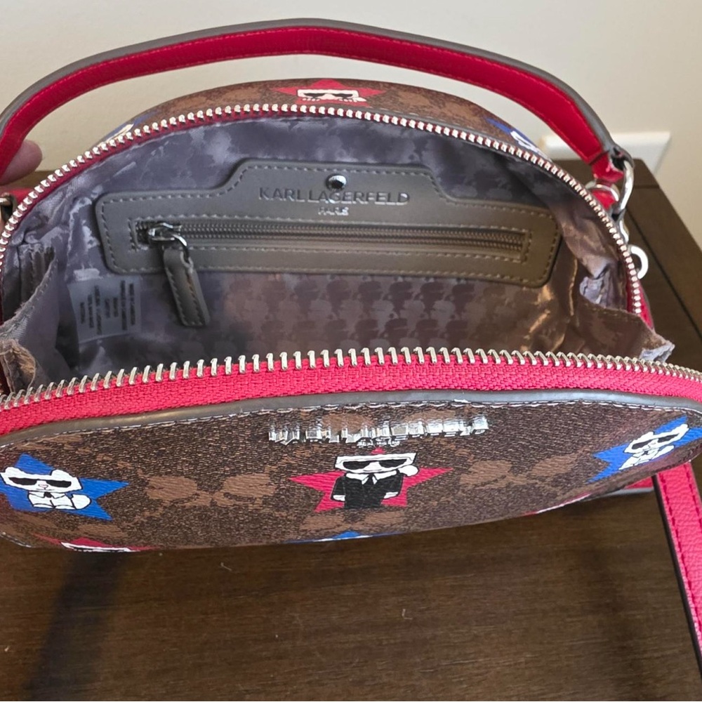 Karl Lagerfeld Brown Crossbody Bag with Red and Blue Accents - Picture 3 of 6